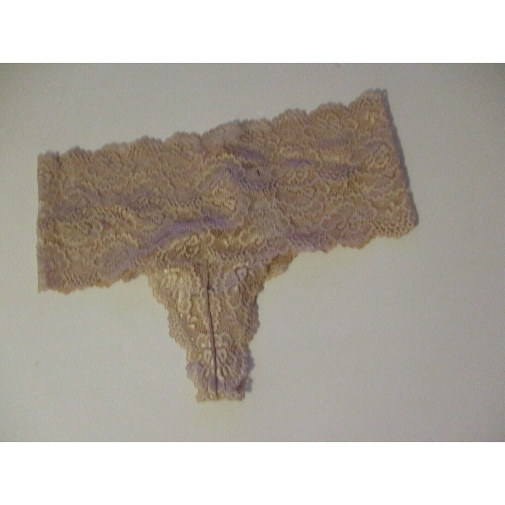 Skarlett Blue Goddess Lace Trim Hi Rise Thong Panty 371101 Womens Sz M Beige